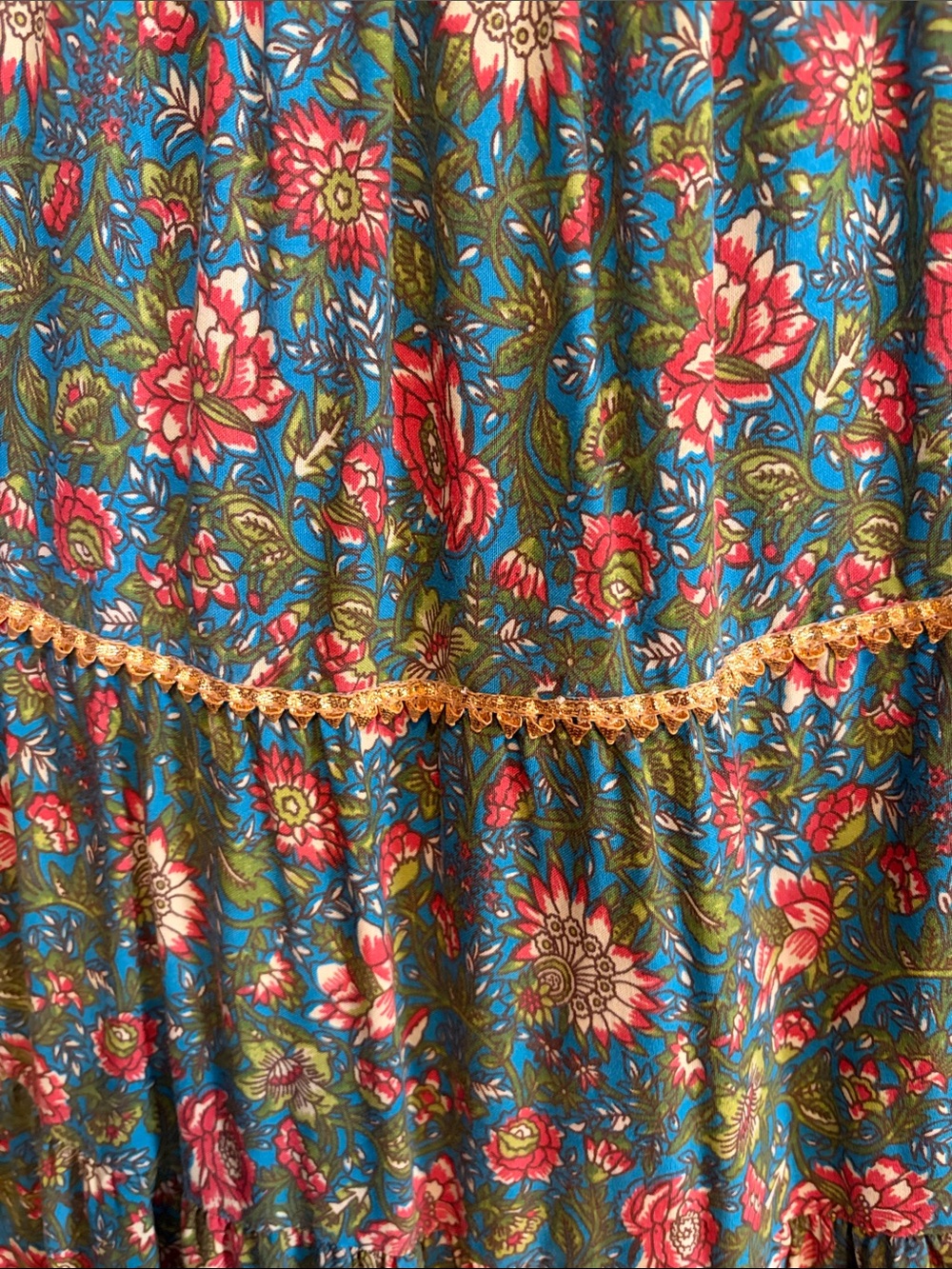 NATURAL LIFE Teal Green Floral Maxi Skirt with Pink Red & Cream Trim - Picture 2 of 2